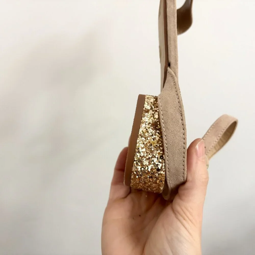 EUC Taupe Strappy Sandals w/ Glitter Heel & Ankle Strap - sz 7.5 - A NEW DAY